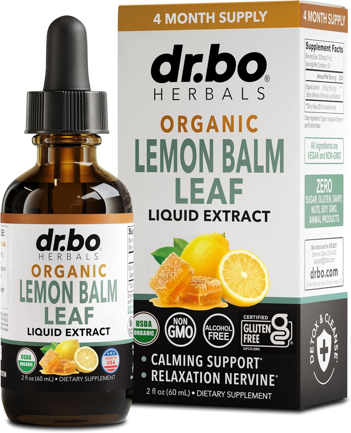 Organic Lemon Balm Extract Tincture - Organic Lemon Balm Leaf Liquid Extract Drops Oil Melissa Officinalis, Calm Relaxation Tea Supplements - Vegan Liquid Drops Tincture Supplement, Kids & Adults 2oz
