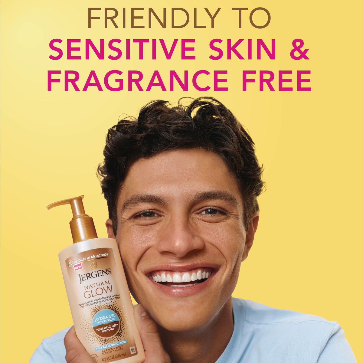 Jergens Natural Glow Hydra Gel Moisturizer, Hyaluronic Acid Tanning Lotion, Hydrating Tanning Gel, Fragrance-Free Self Tanner