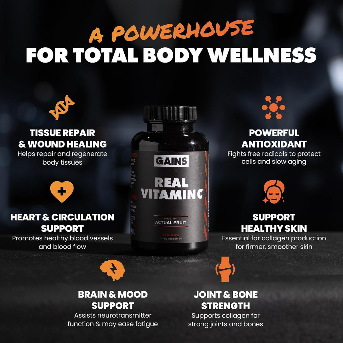 Gains in Bulk Real Vitamin C Immune Support Chewable, 60 Tablets