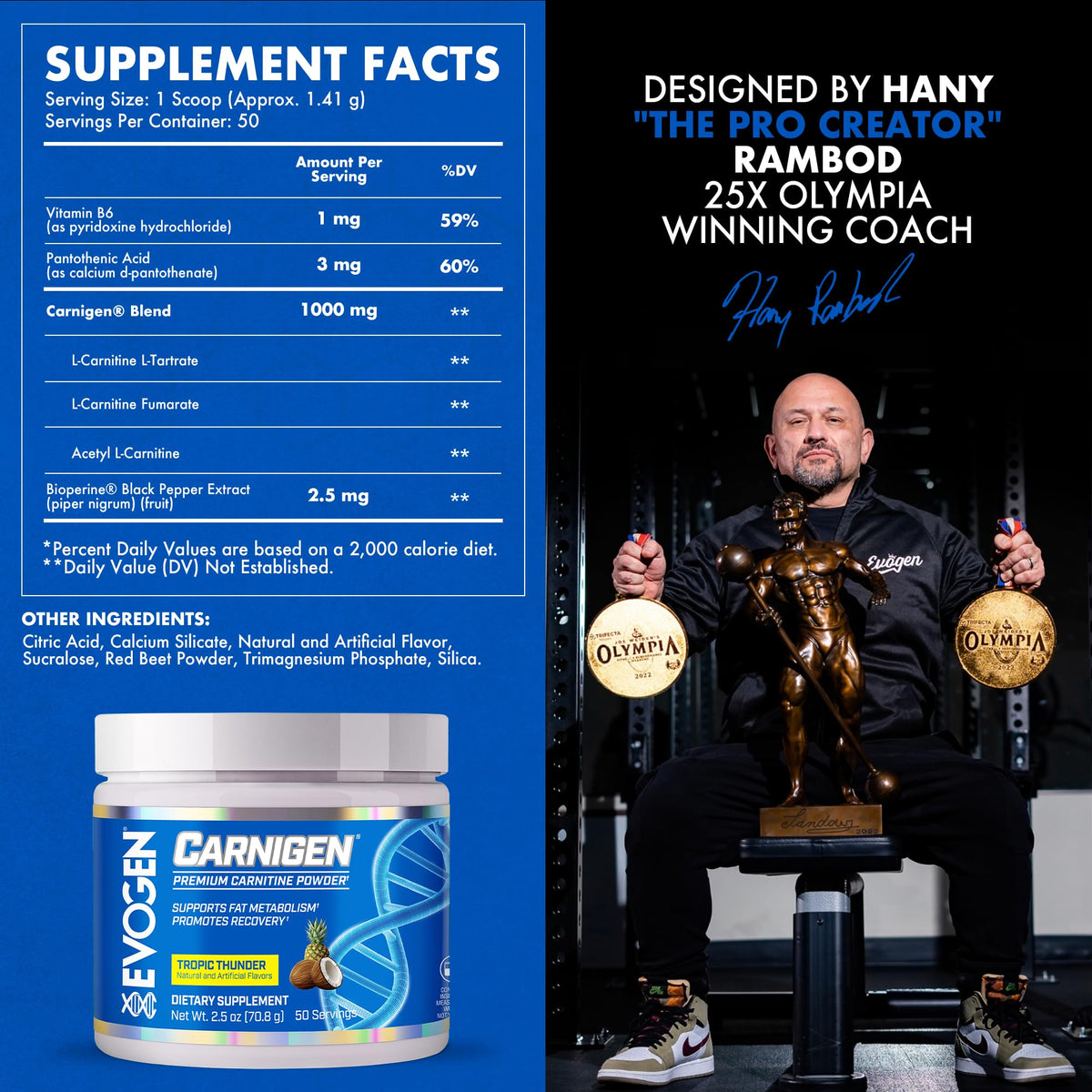 Evogen Carnigen Supports Energy and Metabolism | Raspberry Lemonade | 50 Servings