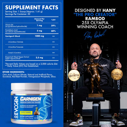 Evogen Carnigen Supports Energy and Metabolism | Raspberry Lemonade | 50 Servings