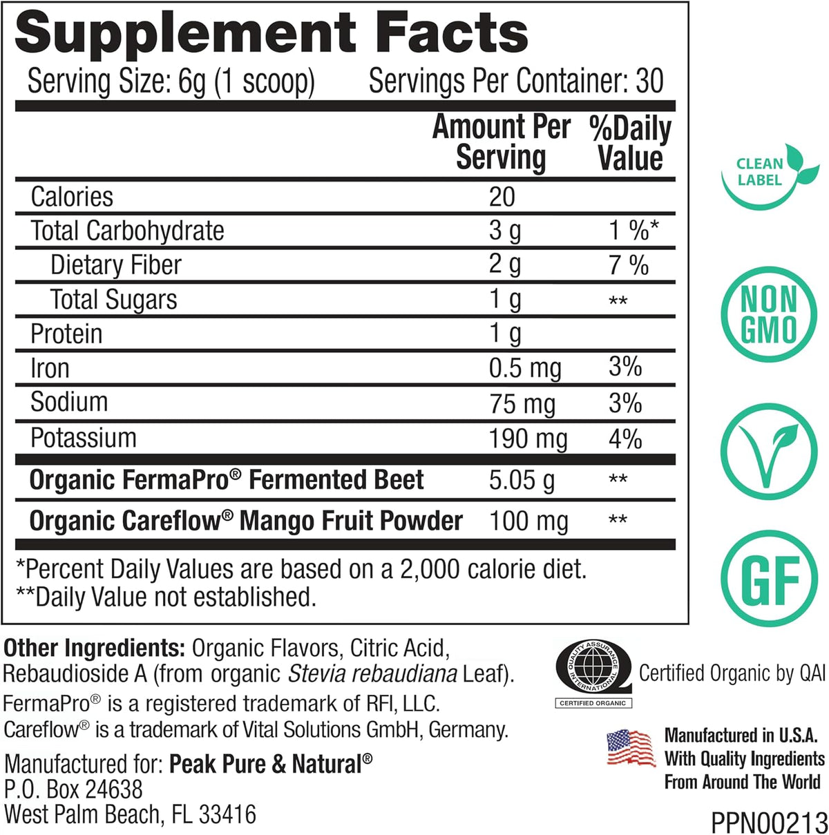 Peak Pure & Natural Peak Organic Fermented Beets - Organic Fermented Beet Powder Superfood Drink Powder - Nitric Oxide Supplement Support for Normal Blood Pressure
