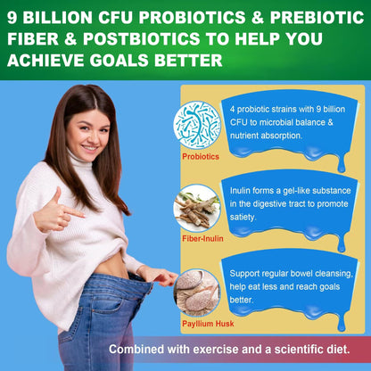 Butyrate Gummies with Probiotic + Prebiotic + Postbiotic, Omega-3 500mg,Fiber with 9 Billion CFU Probiotics, Calcium & Magnesium, Inulin,Psyllium Husk for Digestive Health,Bloating Support,Sugar Free