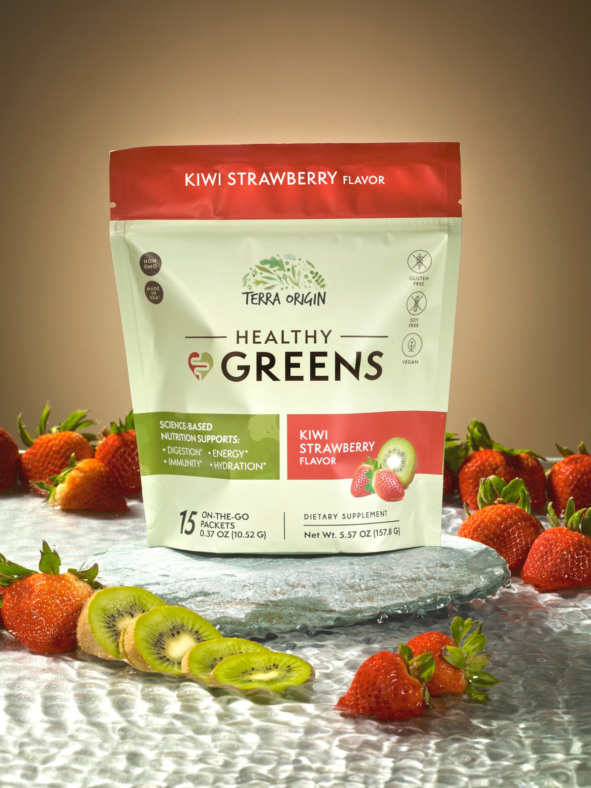 TERRA ORIGIN Greens Superfood Powder | Green Juice Powder with Probiotics & Enzymes | Plant Based Super Greens for Energy, Gut & Immune Support | Vegan, Non-GMO | 30 Servings Tropical Passionfruit