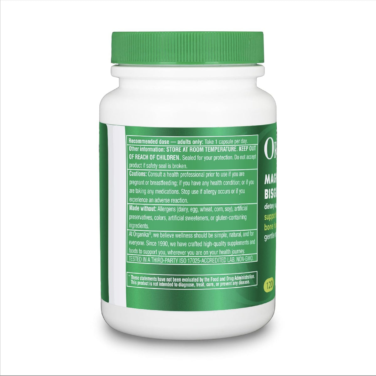 Organika Magnesium Bisglycinate 200 mg – 120 Vegetarian Capsules, Gentle on Stomach Magnesium Supplement to Support Healthy Muscle, Nerve & Bone Function
