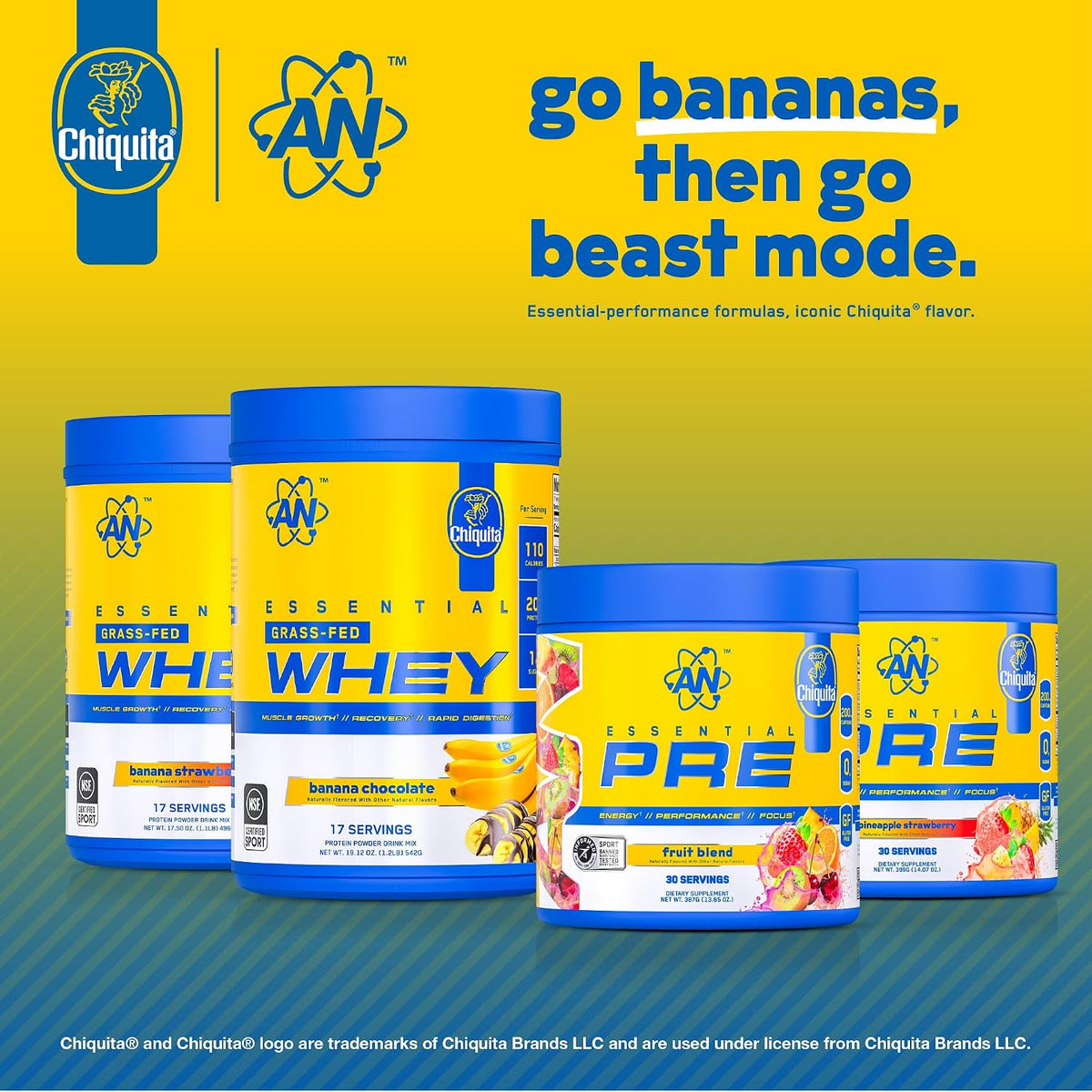 an Essentials Pre-Workout | Preworkout Energy Drink Mix | 200mg Caffeine | Creatine, Beta Alanine & Citrulline | Energy Supplement for Men & Women | Chiquita Pineapple Strawberry | 30 Servings