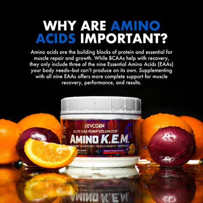 Evogen Amino K.E.M. EAA & BCAA | Tropic Thunder | 30 Servings | S7 nitric oxide blend with betaine anhydrous, coconut water and leucine for blood flow, muscle growth, hydration and recovery