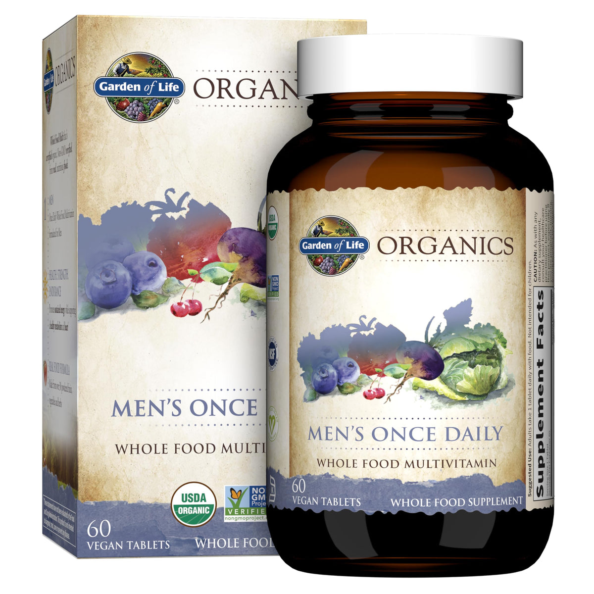 Garden of Life Once Daily Whole Food Multivitamin for Men, Organic Mens Vitamins & Minerals, Vitamin C, Zinc, Vegan, for Health & Well-Being, 60 Tablets