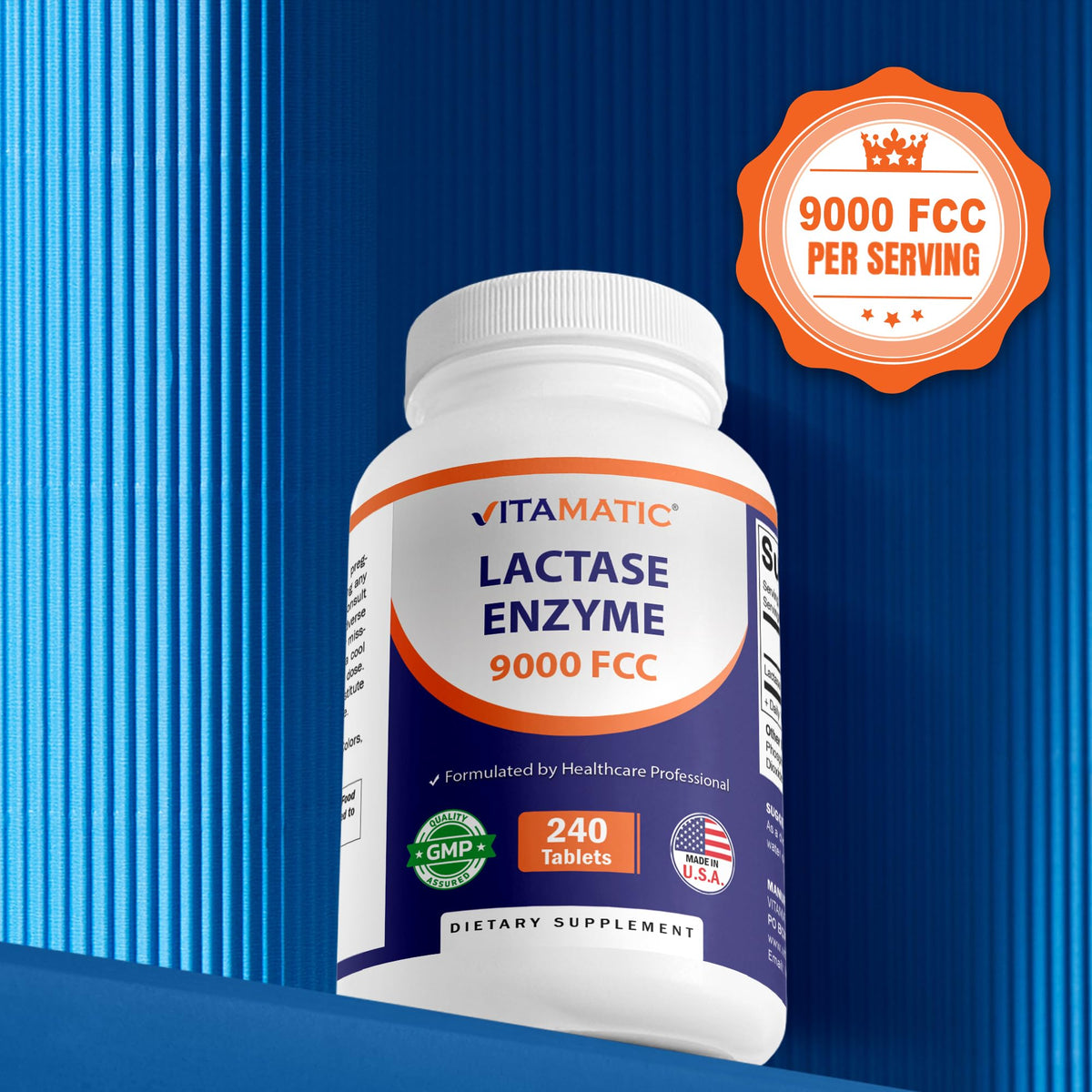 Vitamatic Lactase Enzyme 9000 FCC 240 Tablets - Lactose Intolerance Relief Caplets