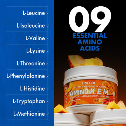 Evogen Amino K.E.M. EAA & BCAA | Tropic Thunder | 30 Servings | S7 nitric oxide blend with betaine anhydrous, coconut water and leucine for blood flow, muscle growth, hydration and recovery