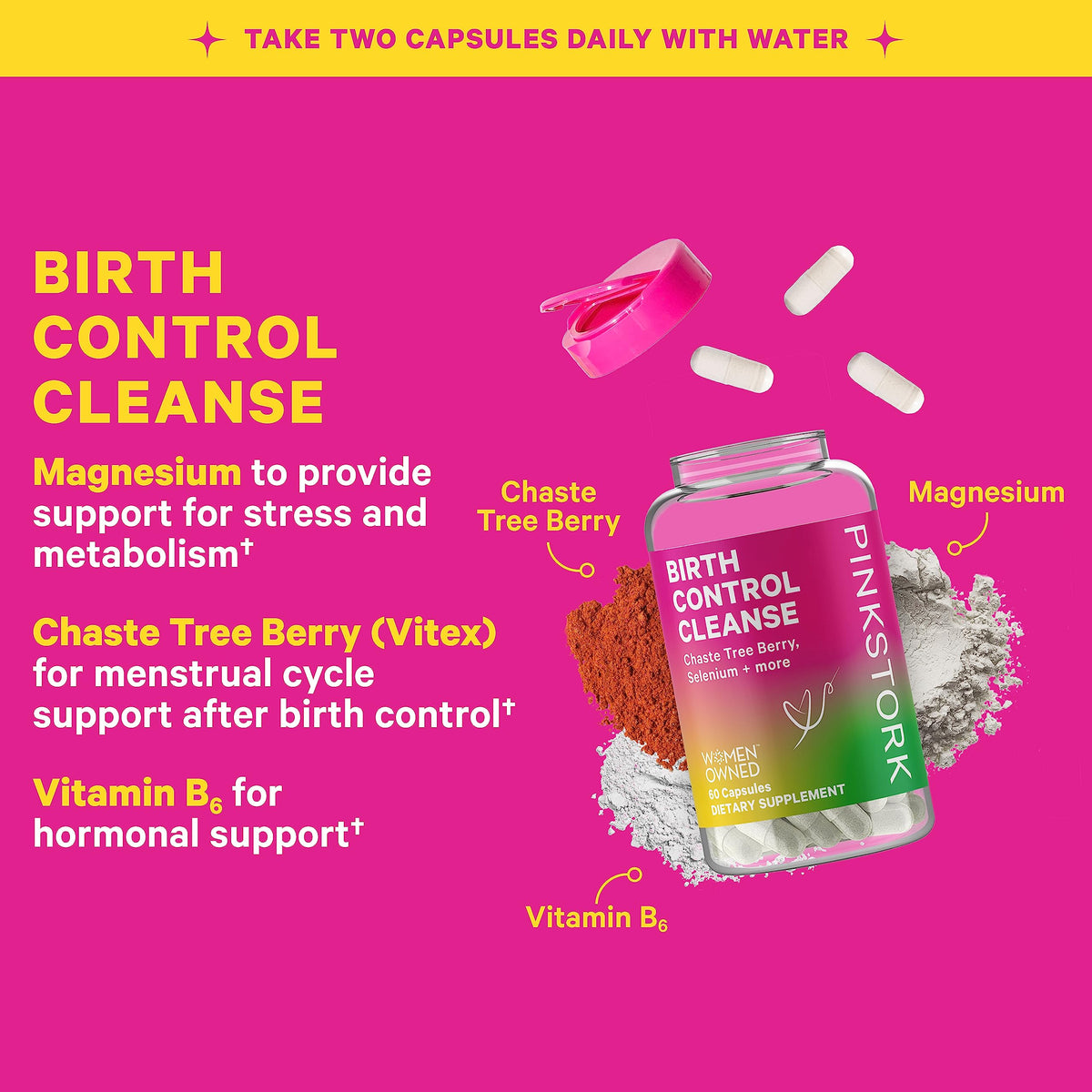 Pink Stork Fertility Supplement for Women + Birth Control Cleanse, Hormone Balance for Women, Vitex