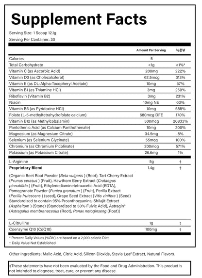 PURE® Cardio+ Nitric Oxide Heart & Circulation Support - 5000mg L-Arginine & 1000mg L-Citrulline - Mango, 30 Servings Powder, 375 Grams - CoQ10 Beet Root - High Potency Cardiovascular Formula
