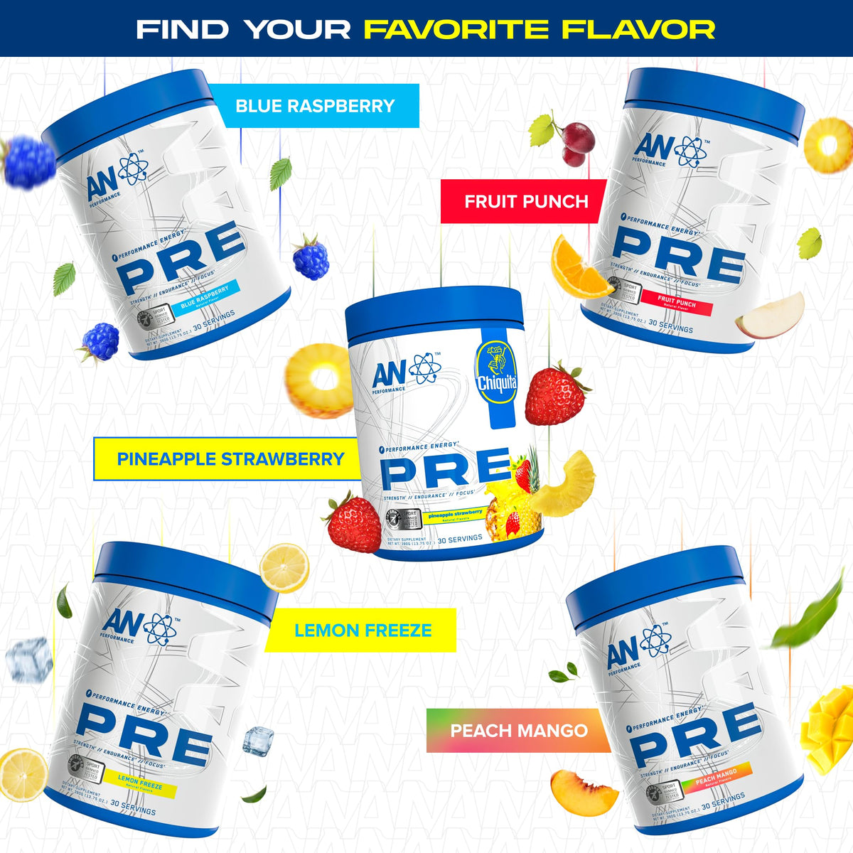 AN Performance Pre-Workout Powder Supplement for Men & Women | Energy Drink Mix with 300mg Caffeine + Beta Alanine + Citrulline | Third-Party Tested | Fruit Punch | 30 Servings