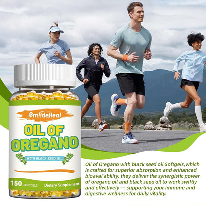 2 Pack Oregano Oil Softgels for Women & Men – Oregano Oil Softgels with Black Seed Oil, Easy-to-Swallow Softgels, Non-GMO, 300 Softgels
