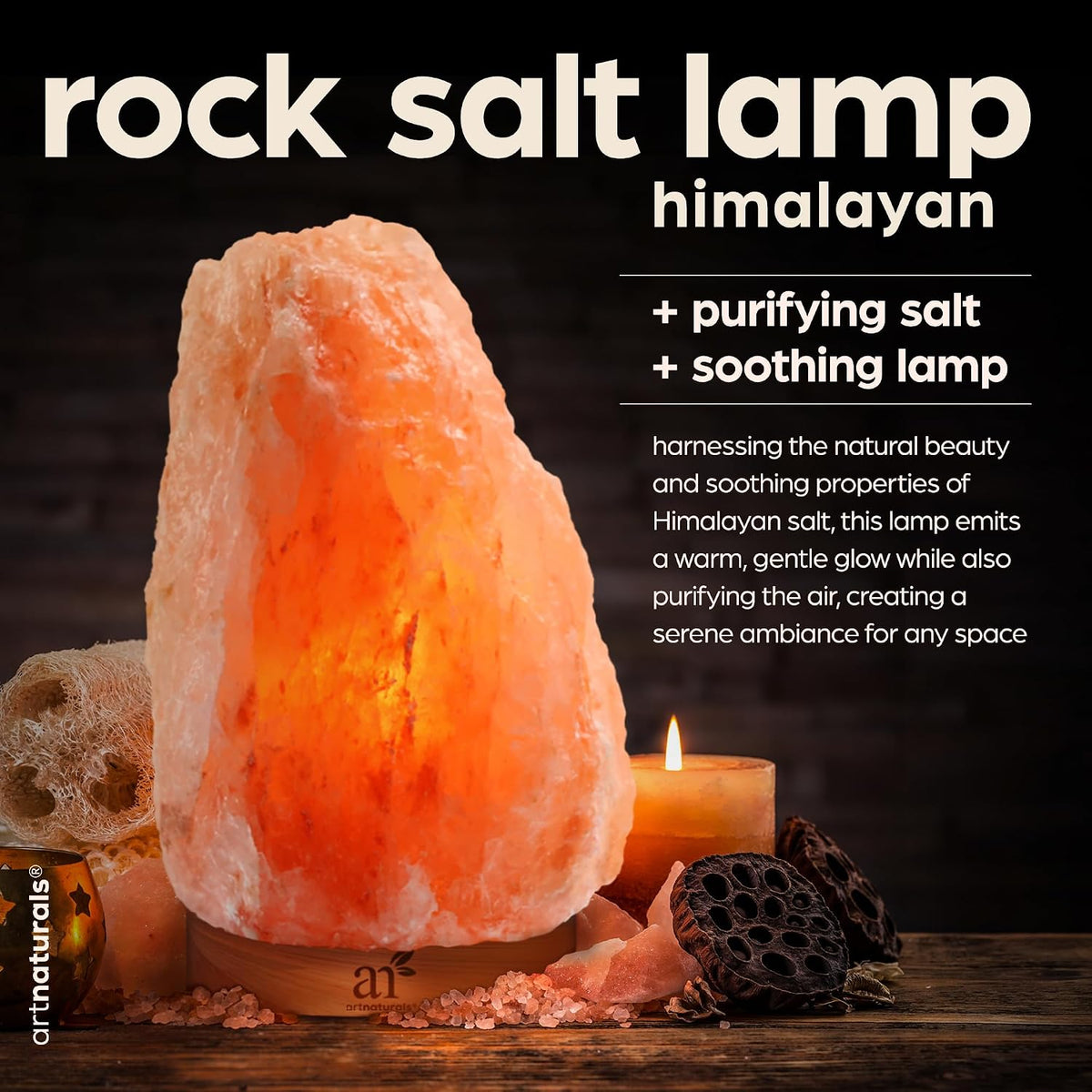 Artnaturals Himalayan Salt Lamp with Wooden Base