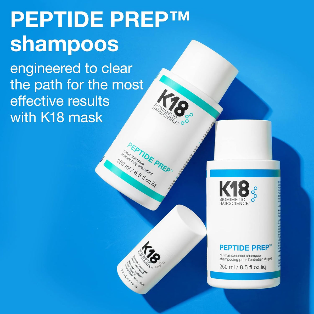 K18 Detox & Repair Bundle - Leave-In Repair Hair Mask, 4-Minute Speed Treatment(15ml), Color Safe Detox Clarifying Shampoo (8.5oz) to remove build up, and Weightless Hair Strengthening Oil (30ml)