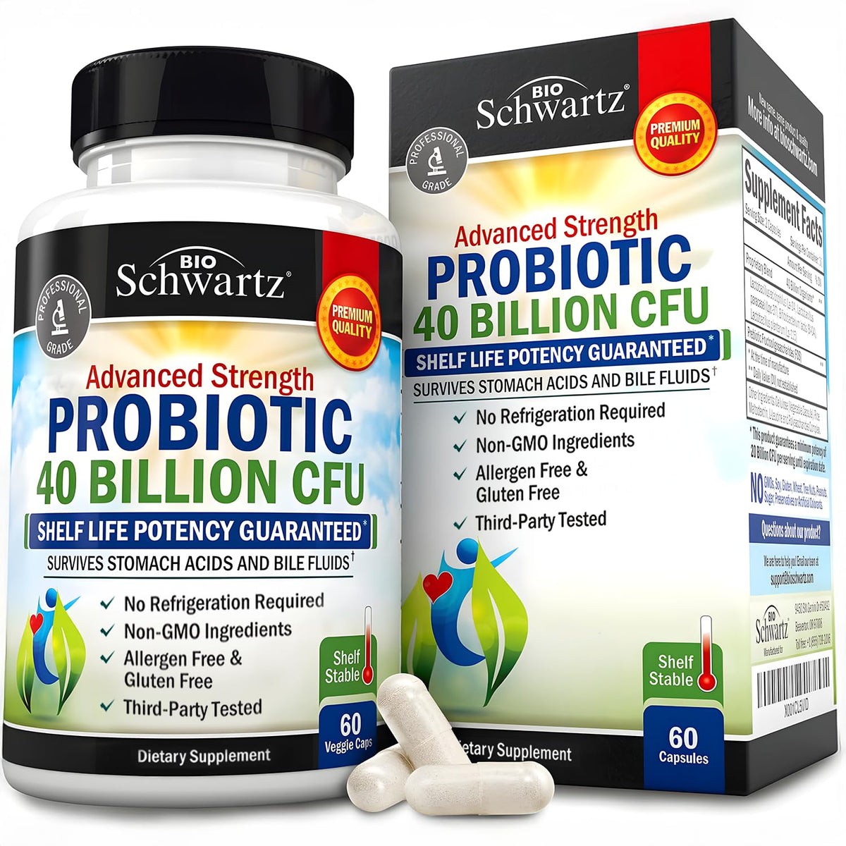 BioSchwartz Daily Probiotic Nutritional Supplement - 40 Billion CFU for Gut Health - Probiotics for Men and Women - Digestive Health with Astragalus