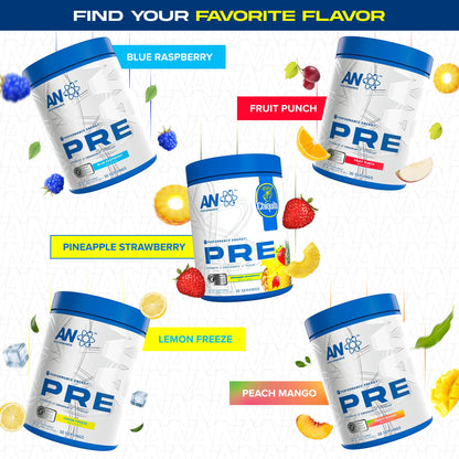 AN Performance Pre-Workout Powder Supplement for Men & Women | Energy Drink Mix with 300mg Caffeine + Beta Alanine + Citrulline | Third-Party Tested | Fruit Punch | 30 Servings