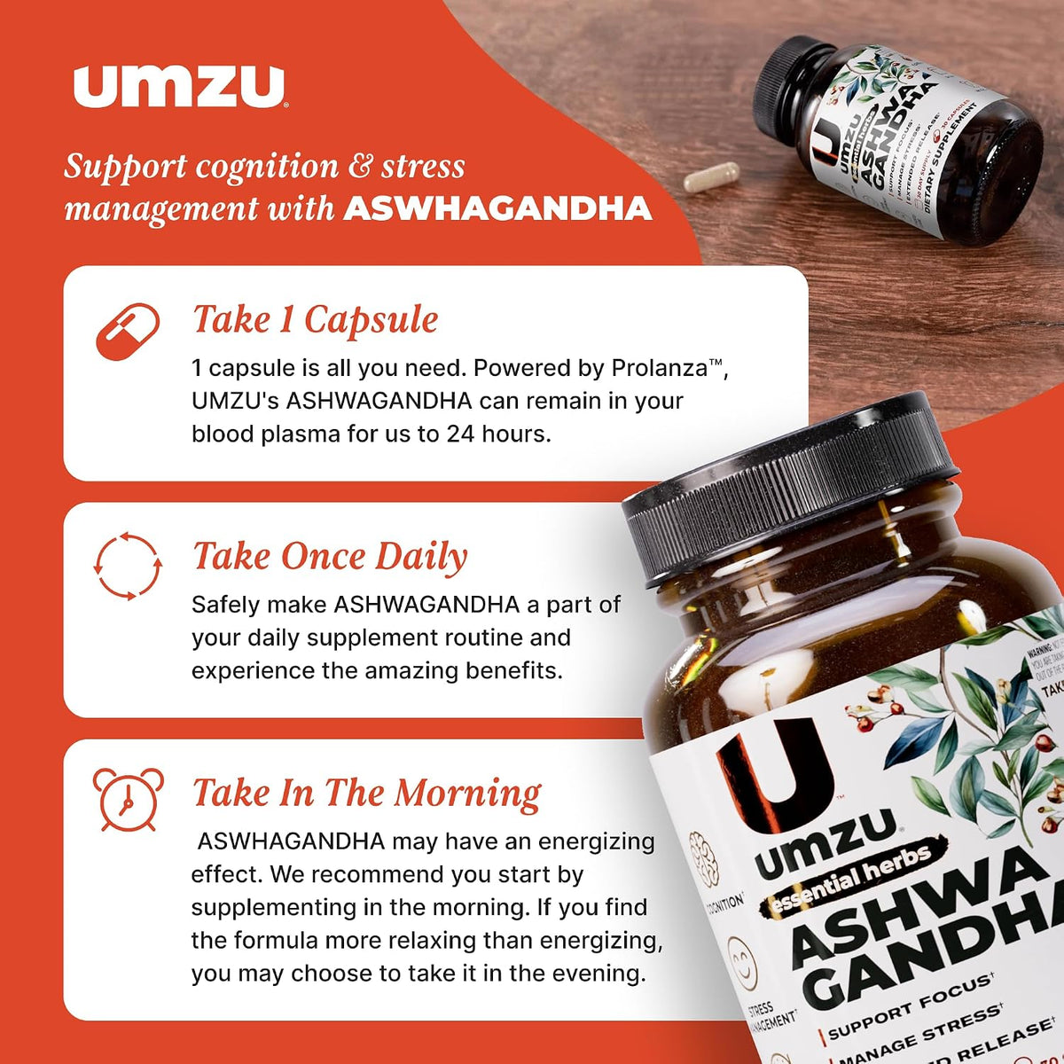 UMZU Ashwagandha Supplement Capsules, 30 Day Supply | Extended-Release Formula, Healthy Stress Response Support, Mood and Calm Support, Cognitive Function, Daily Balance