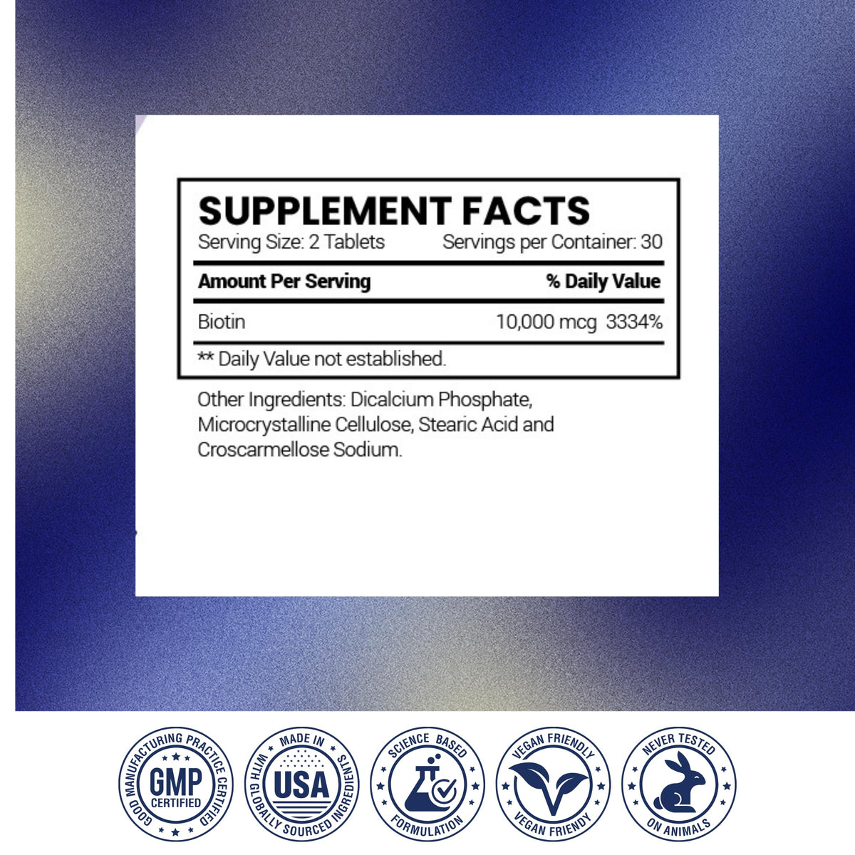 Research Verified Biotin – Pure Extra Strength Biotin 10000mcg – Hair Skin and Nails Vitamin – Third-Party Tested, Made in USA – 60 Vegan Tablets