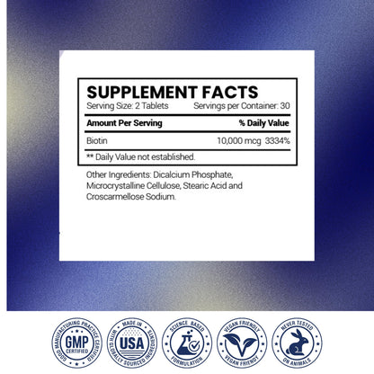 Research Verified Biotin – Pure Extra Strength Biotin 10000mcg – Hair Skin and Nails Vitamin – Third-Party Tested, Made in USA – 60 Vegan Tablets
