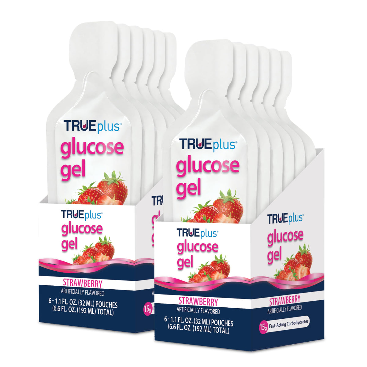 TRUEplus Glucose Gel Pouch, 15g Carbohydrates, Fruit Punch Flavor, 6 Pack | 15g Fast-Acting Carbohydrates Per Serving, Fat Free, Gluten Free, Boosts Energy, Great Tasting and Easy to Use