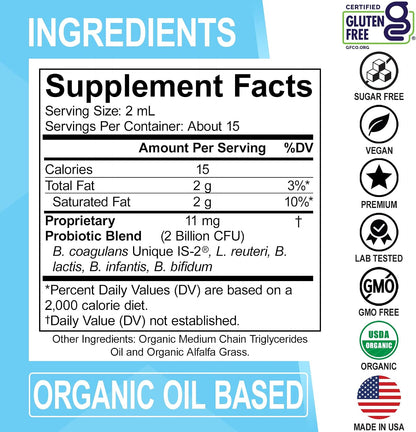 Kids Probiotic Liquid Drops Organic - Organic Probiotics for Kids Probiotics Age 4+, Digestive Health, Immune Support, Flora Gut Health Supplements - Vegan Kid Liquid Probiotic Drops, Non-GMO 1 Fl Oz