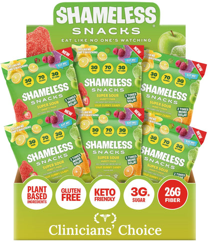 Shameless Snacks Tropical Paradise Mixed Bag - Sour Gummy Candy | 5 Tropical Flavors Per Bag Fruit Snacks, Keto 3g Sugar - Gluten Free Vegan Gummies for Adults