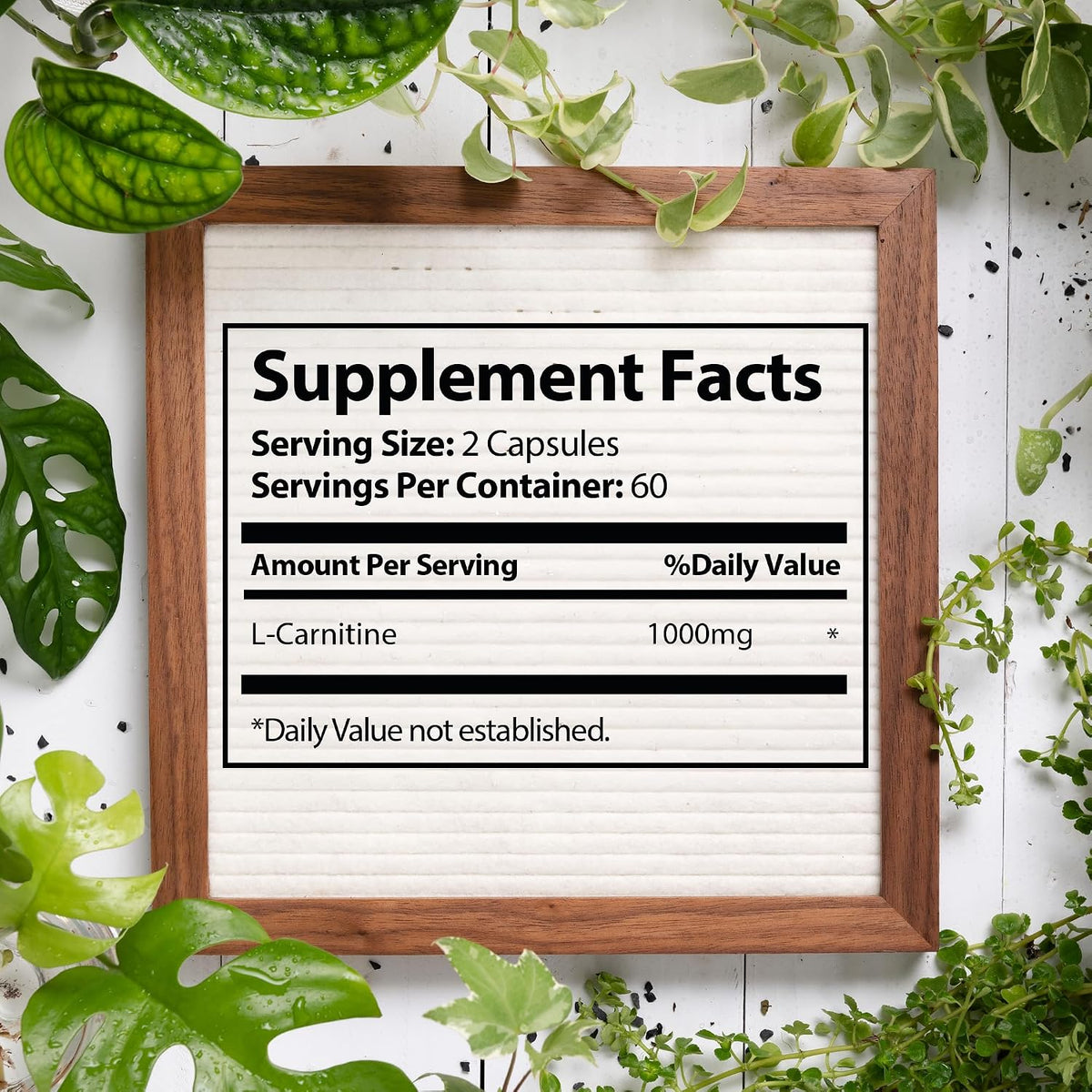 L Carnitine Supplement 1000 mg per Serving, 120 Vegetarian Capsules & Pure Form, 60 Servings