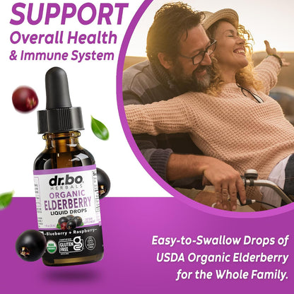 Elderberry Syrup Organic Liquid Drops - Sugar Free Immune Support Supplement for Adults & Kids, Ages 1 Immune Booster - Pure Organic Elderberry Syrup Liquid Drops Tincture Extract Concentrate 1 Fl Oz