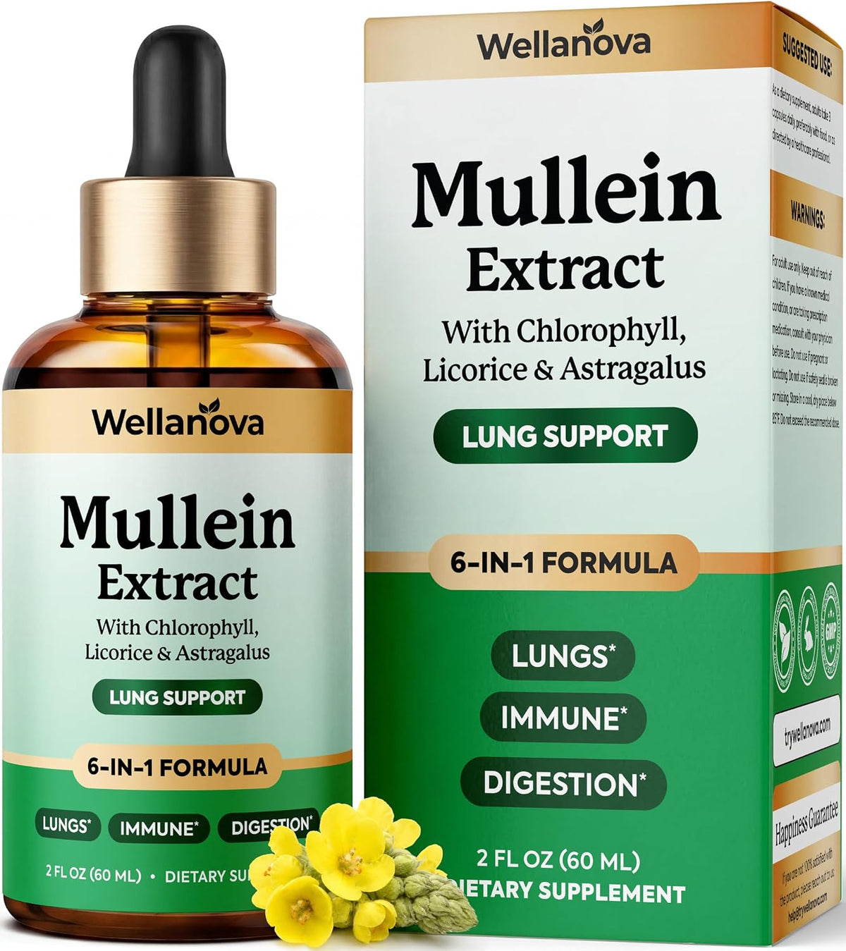 Mullein Drops for Lungs - Mullein Leaf Extract Supplement | for Women & Men, 6-in-1 Lung Detox And Bronchial Cleanse For Smokers, Respiratory Health Support, 2 Fl Oz