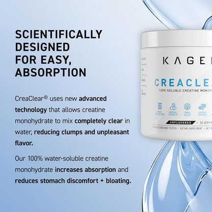 Kaged CreaClear Creatine Monohydrate Powder | Mixes Clear & Dissolves Completely, No Grit | Premium Micronized Creatine for Strength, Performance & Muscle Support | Unflavored | 30 Servings