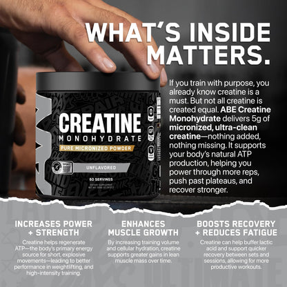All Black Everything Creatine Monohydrate | Support Muscles, Cognitive Function | Micronized Amino Acid Powder | Cellular Energy | Workout Supplement for Men & Women | Unflavored | 60 Servings