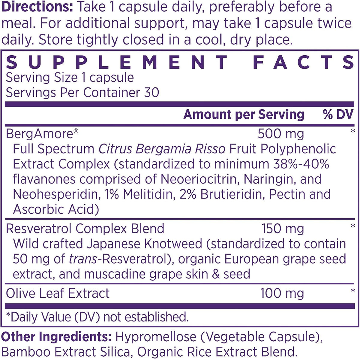 NAOMI Italian Citrus Bergamot 500mg with Resveratrol - Supports Healthy Cholesterol & Triglyceride Levels Already in Normal Range - Patented BergAmore® Extract, 7 Key Polyphenols, 30-Day Supply