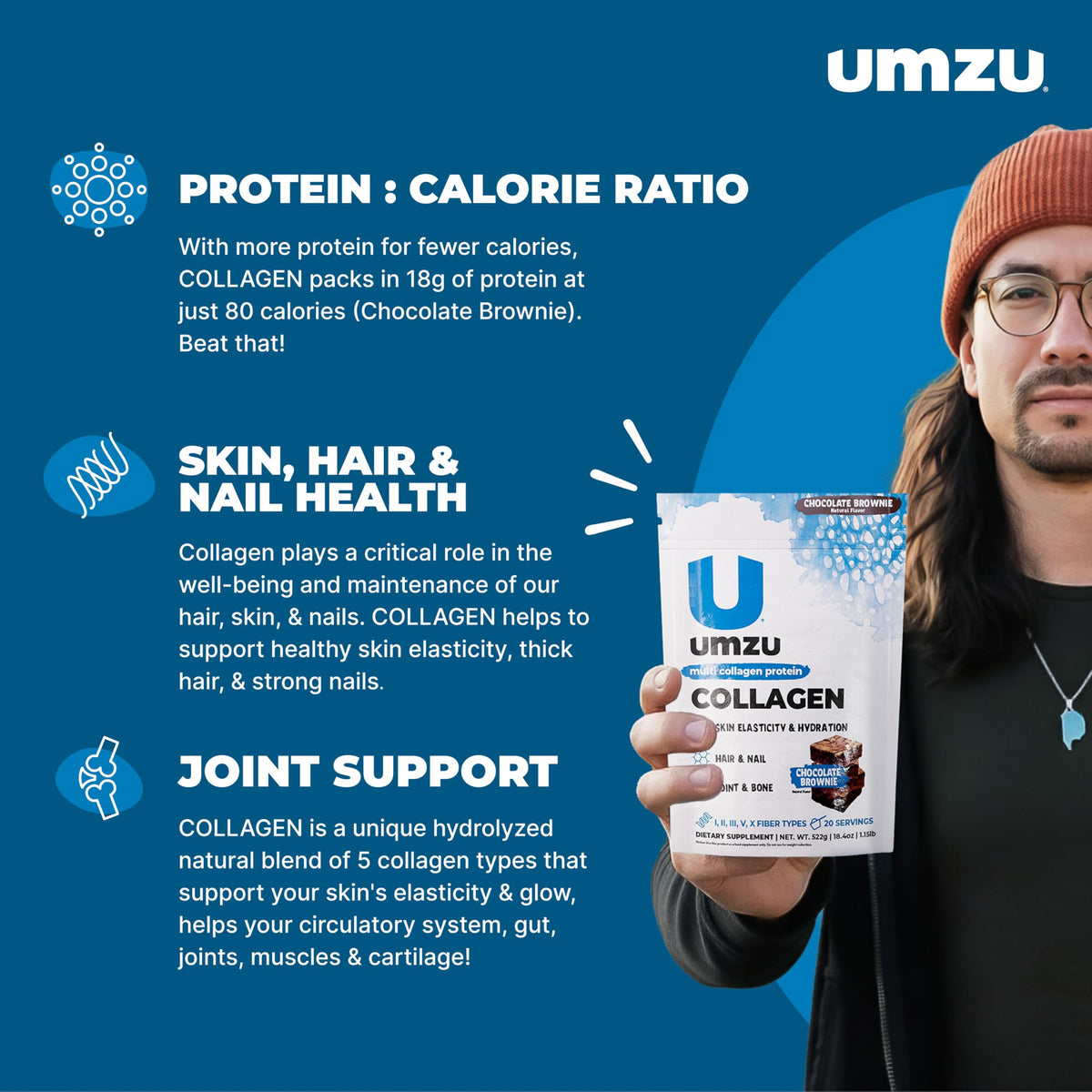 UMZU zuCollagen Collagen Peptides Powder, Unflavored | 5 Collagen Types I, II, III, V and X, Hydrolyzed Collagen Peptides, Hair, Skin, Joint and Daily Recovery Support