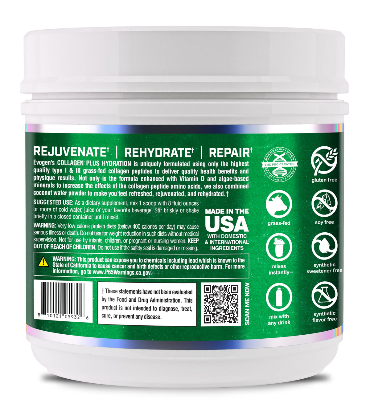 Evogen Collagen Plus Hydration Peptide Powder Plus Hydration | Vanilla Bean | 30 Servings