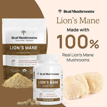 Real Mushrooms Peak Performance Bundle - Lion's Mane + Reishi + Cordyceps-M Certified Organic Mushroom Powders for Vitality, Immunity & Longevity