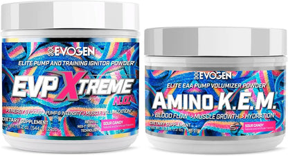 Evogen EVP Xtreme NO Amino K.E.M. Bundle – Pre Workout Powder & EAA/BCAA Pump Volumizer for Muscle Growth, Hydration & Performance | Sour Candy