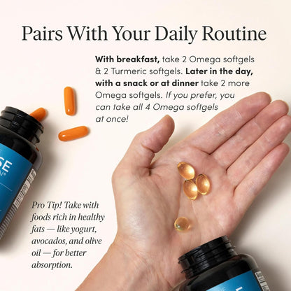 The 'Pause Life Turmeric + Omega 3 + Vitamin D & K2 Bundle, 60 & 120 Count | Turmeric with black pepper for joint & bone support bundled with fish oil + D3 & K2 for immune health. Gluten & dairy free.