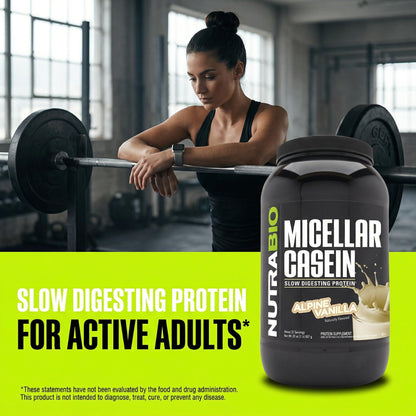 NutraBio Casein Protein Powder, Micellar Casien Powder, 25g Slow Digesting Protein, Helps Keep You Full, Overnight Muscle Recovery & Growth, BCAA & EAA, Gluten Free, Soy Free, 2lb Strawberry Ice Cream