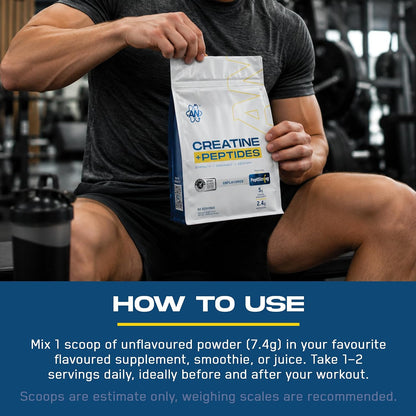 an Performance Creatine Monohydrate + Peptide | Micronized Powder | 5g Creatine, 2.4g PeptiStrong | Vegan, Gluten-Free, Non-GMO | Workout Supplement for Men & Women | Unflavored | 60 Servings