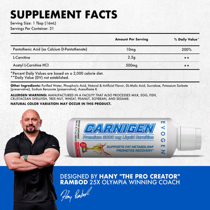 Evogen Carnigen Liquid 3000 | Energy Support | Sour Gummies | 31 Servings