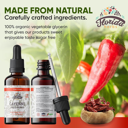 Cayenne Tincture Extract, Organic Cayenne (Capsicum annuum) Dried Pepper - Vegetable Glycerin - Non-GMO - 2 oz