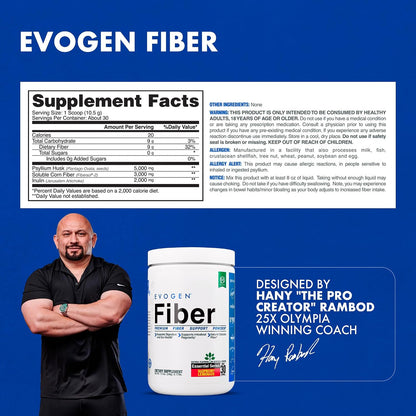 Evogen Fiber Powder | Gut Health | Natural Raspberry Lemonade | 30 Servings | Psyllium husk, inulin and digestion-resistant maltodextrin to ease bloating and support regularity; keto, low-carb friendly