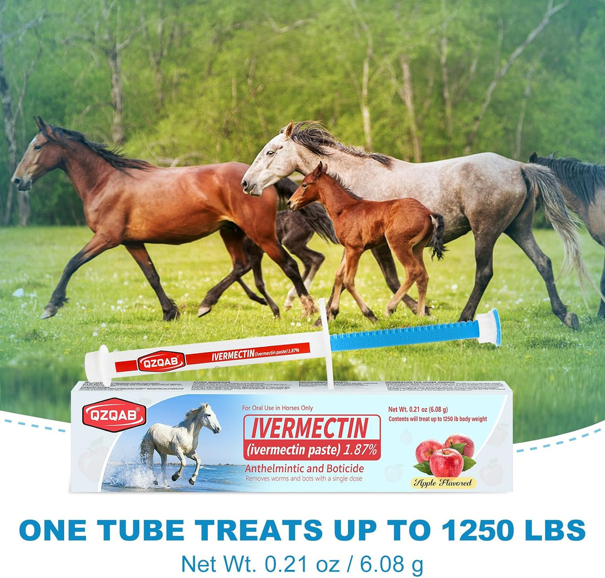 Ivermectin Equine Paste 1.87% – Apple Flavored Oral Dewormer for Horses, 6-Pack