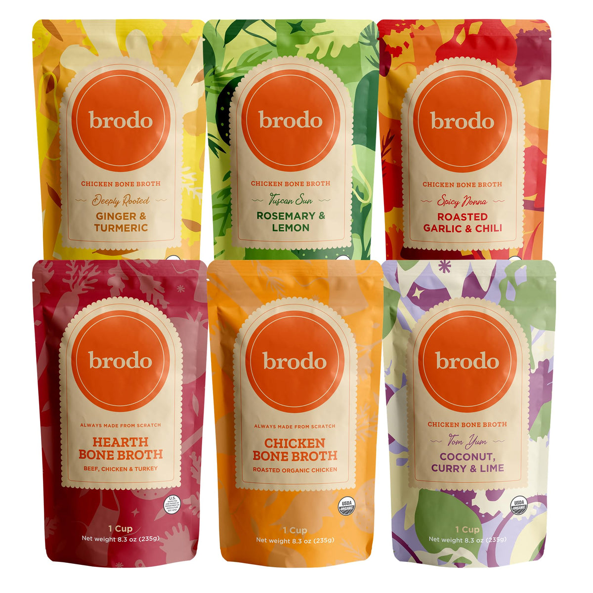 Brodo Ready to Drink Organic Chicken Collagen Rich Bone Broth (6 X 8 oz) | Organic Bone Broth with Collagen, Protein Soup & Sipping Broth for Healthy Meal Prep, Soups and Bone Broth Packets