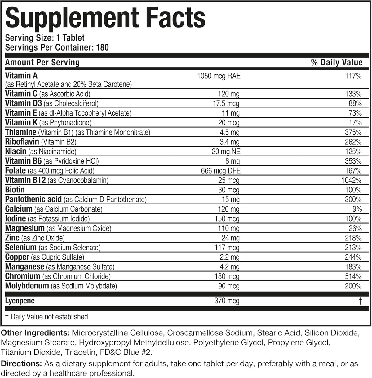 Bronson ONE Daily Mens 50+ Complete Multivitamin Multimineral, 180 Tablets | Once-Daily, Targeted Nutrition For Active Men Over 50, Non-GMO, Gluten-Free, Soy-Free