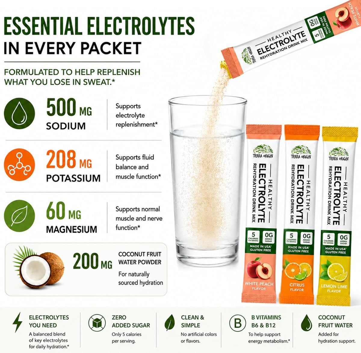 TERRA ORIGIN Electrolyte Packets | Hydration Drink Mix | 21ct Variety Pack