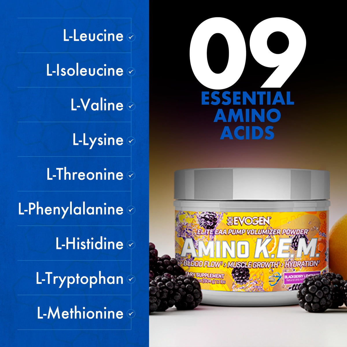 Evogen Amino K.E.M. EAA & BCAA | Tropic Thunder | 30 Servings | S7 nitric oxide blend with betaine anhydrous, coconut water and leucine for blood flow, muscle growth, hydration and recovery