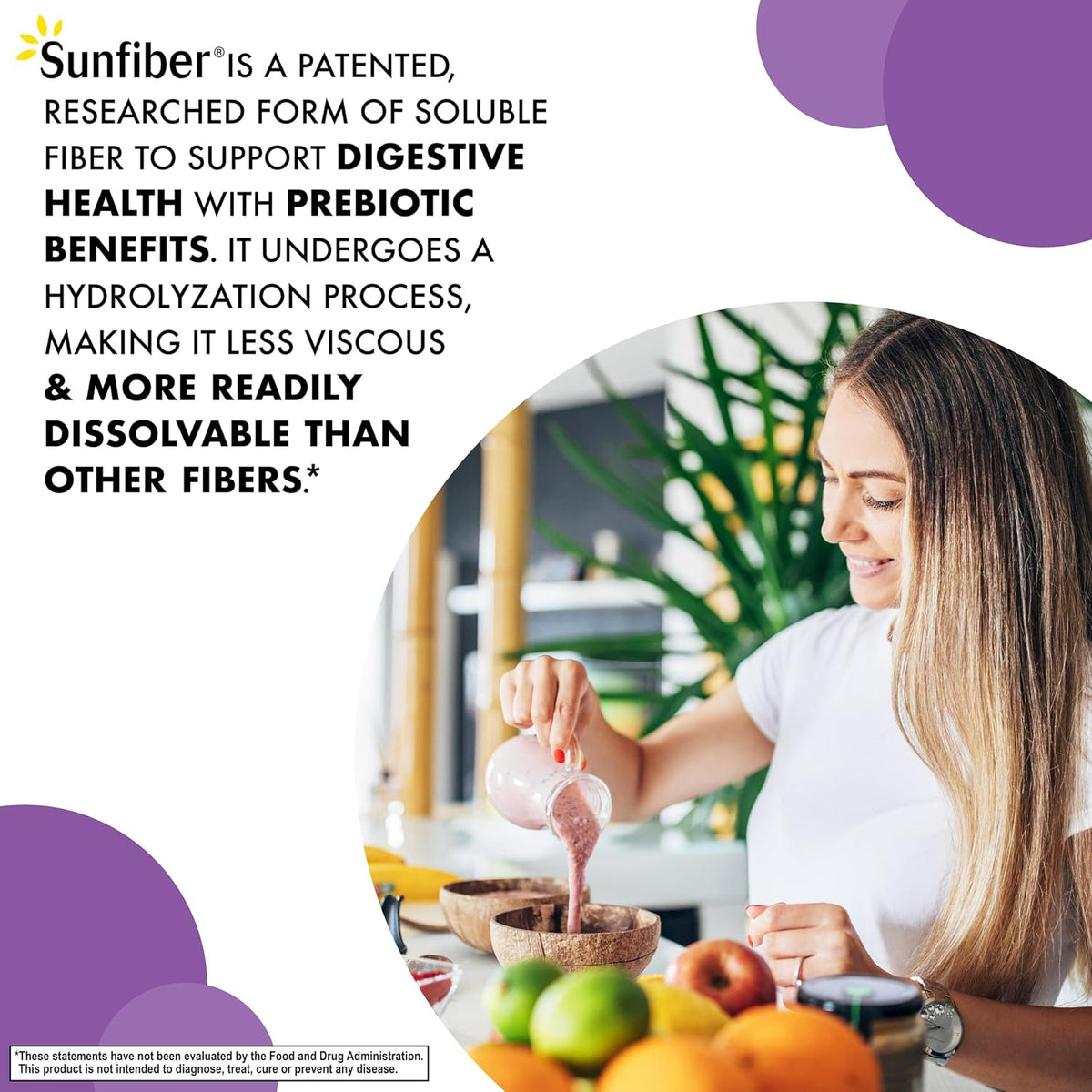 BlueBonnet Nutrition Sunfiber – 6 g of Plant Based Prebiotic Soluble Fiber – Supports Digestive Health* - Instant Dissolve – Non-GMO, Vegan, Kosher, Low-FODMAP – Unflavored, 7.4 OZ, 30 Servings